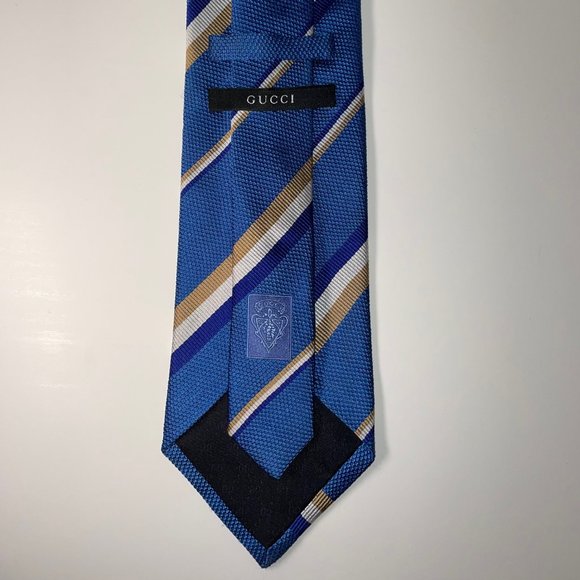 Silk Gucci Narrow Tie - Light Blue W/Diagonal Multi Colored Stripes - EUC - Picture 4 of 4